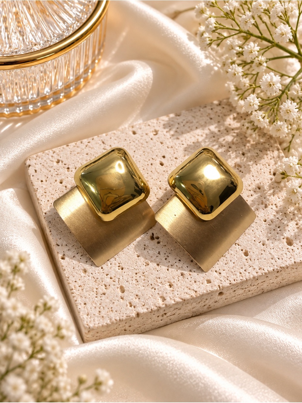 Gold Modern Geometric Drop Earrings - Brand
